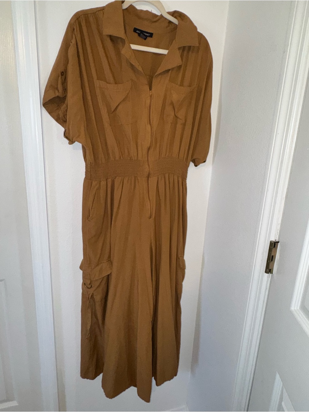 Ashley Stewart Tan Utility Maxi Dress with Cargo Pockets